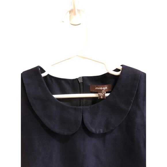 Imoga Dress Navy Red Crushed Velvet Peter Pan Collar Pockets Shift Size 8 - Picture 3 of 4